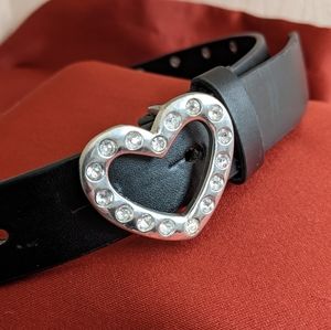 Adorable girls XS belt black with rhinestone heart buckle